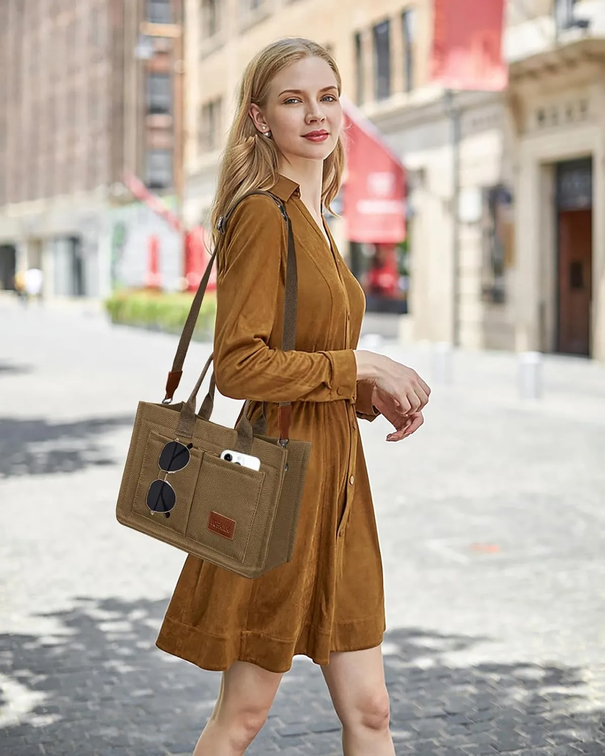 VOFANK Canvas Tote Bag for Women with Pockets Large Crossbody Bag Satchel Bag Handbag Everything Everyday Bag for Work Daily