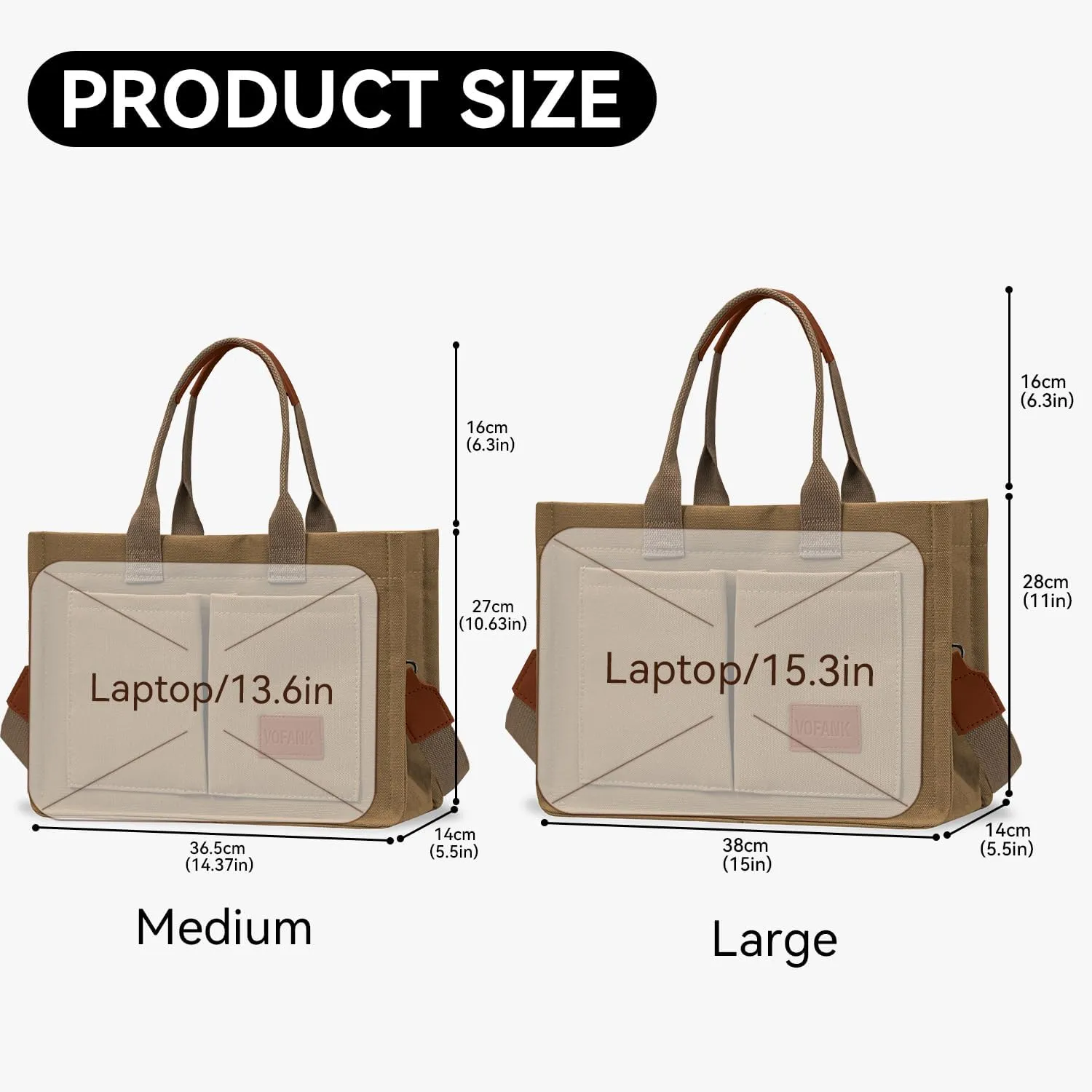 VOFANK Canvas Tote Bag for Women with Pockets Large Crossbody Bag Satchel Bag Handbag Everything Everyday Bag for Work Daily