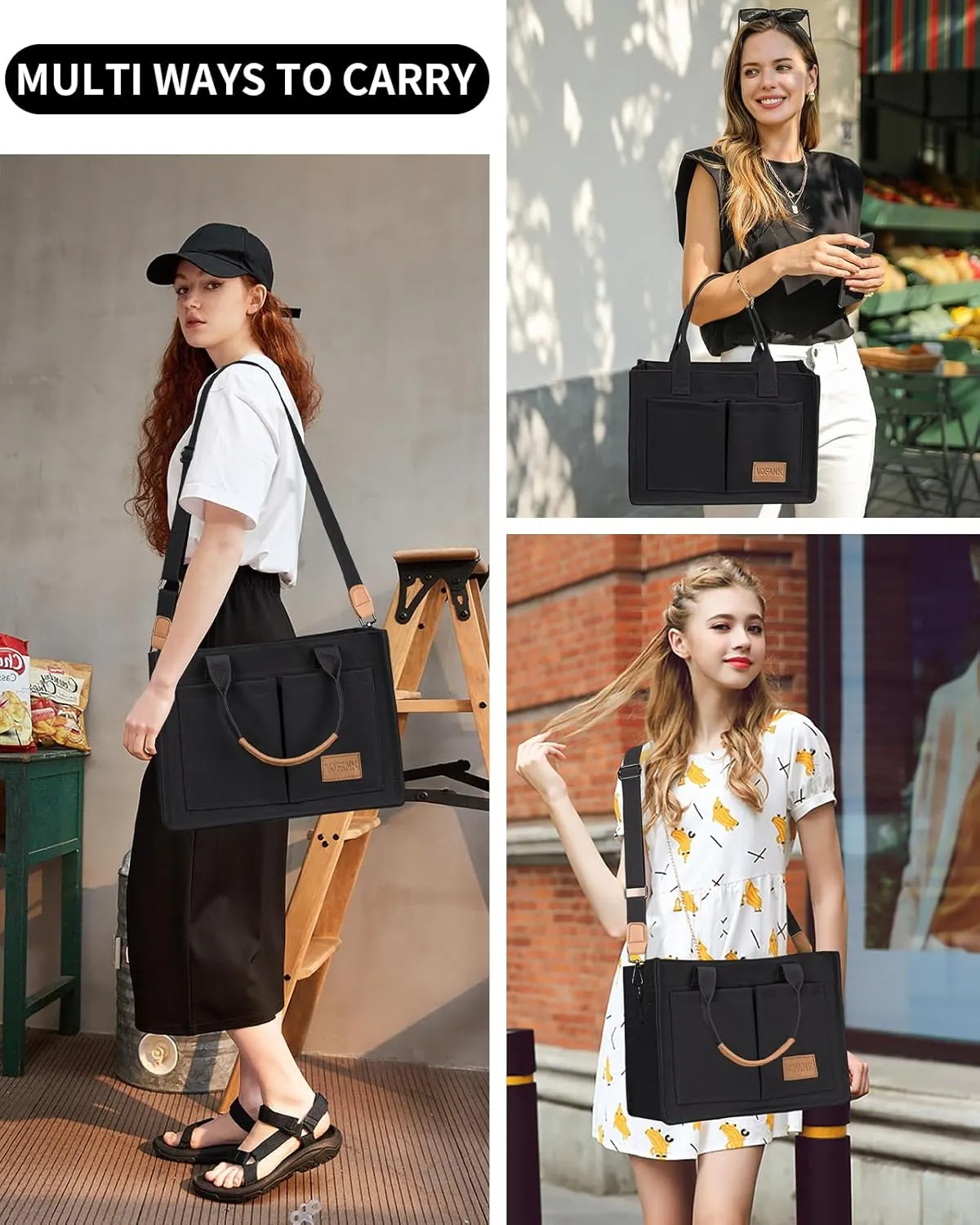 VOFANK Large Canvas Tote Bag for Women - Zipper Work Crossbody Purse Handbag Shoulder Satchel Travel Gym Everyday Bag