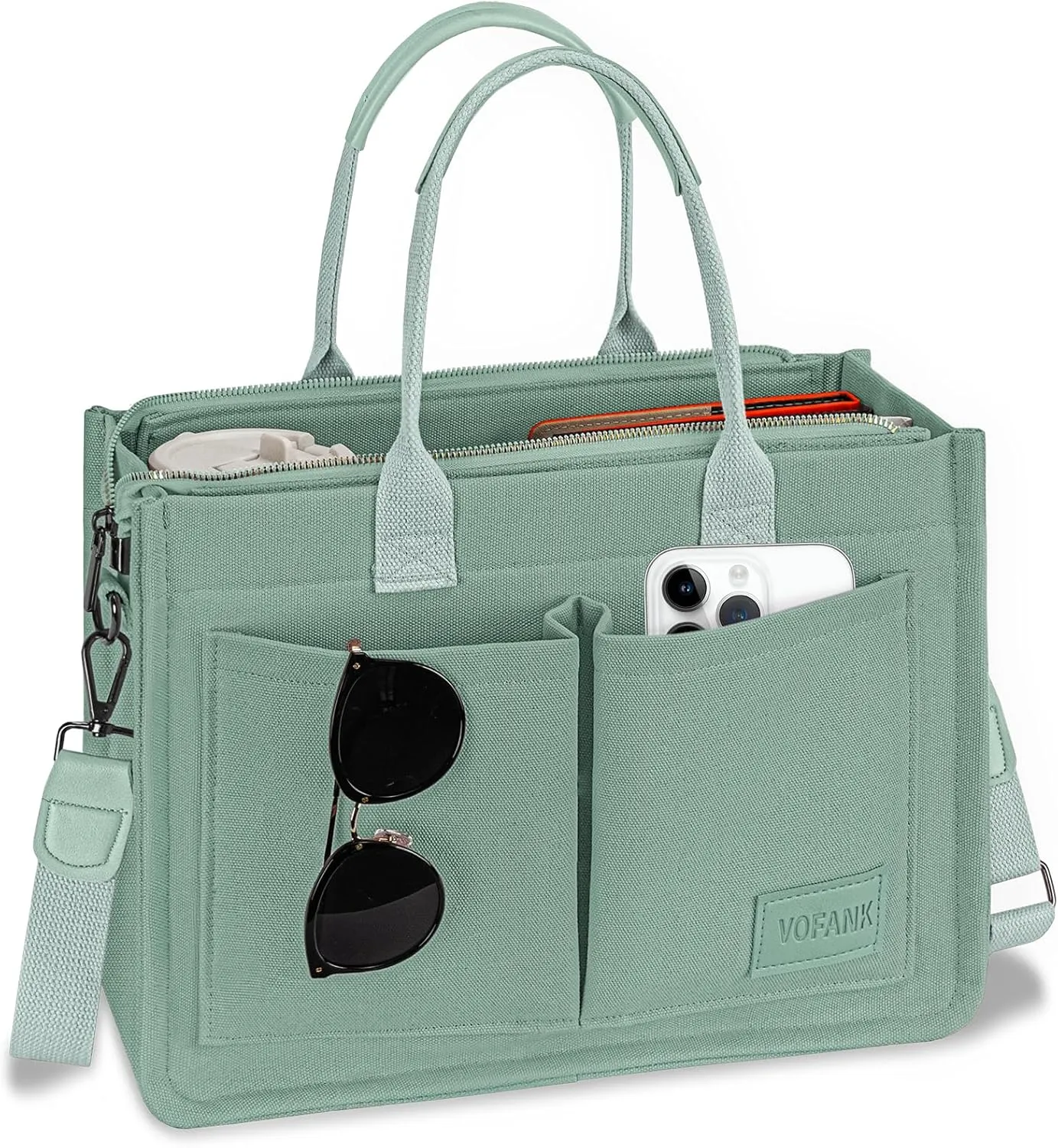 VOFANK Large Canvas Tote Bag for Women - Zipper Work Crossbody Purse Handbag Shoulder Satchel Travel Gym Everyday Bag