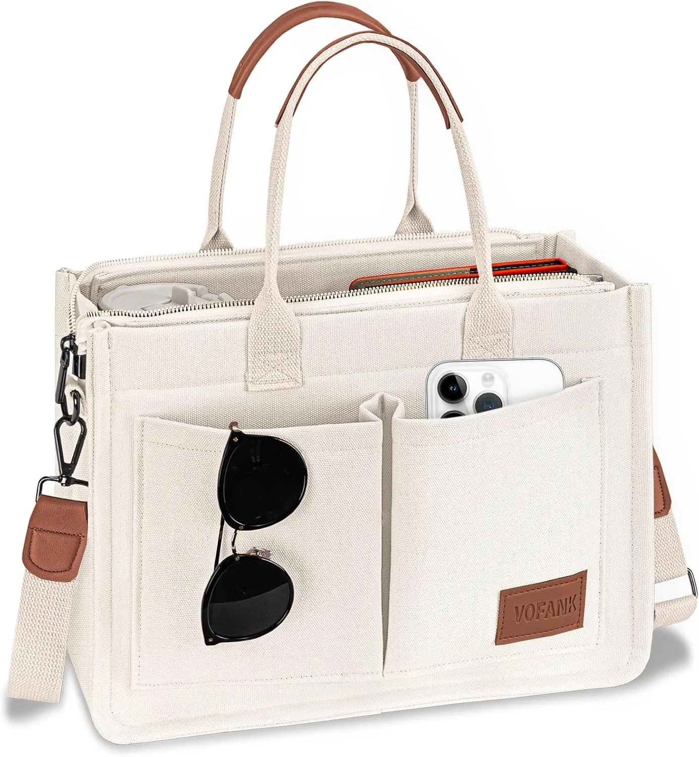 VOFANK Large Canvas Tote Bag for Women - Zipper Work Crossbody Purse Handbag Shoulder Satchel Travel Gym Everyday Bag
