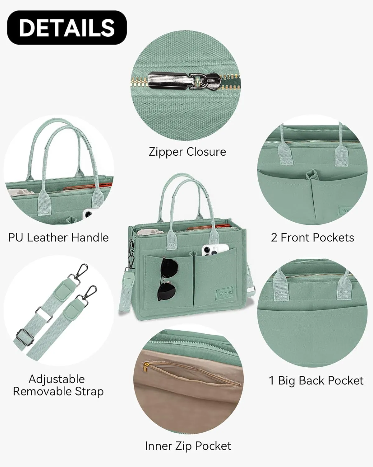 VOFANK Large Canvas Tote Bag for Women - Zipper Work Crossbody Purse Handbag Shoulder Satchel Travel Gym Everyday Bag