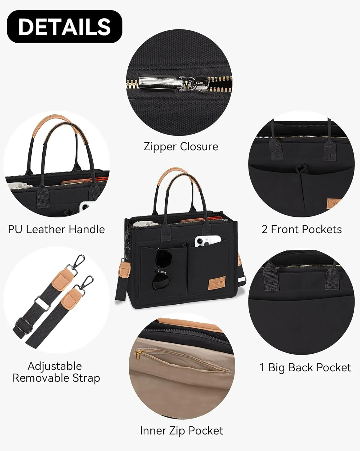VOFANK Large Canvas Tote Bag for Women - Zipper Work Crossbody Purse Handbag Shoulder Satchel Travel Gym Everyday Bag
