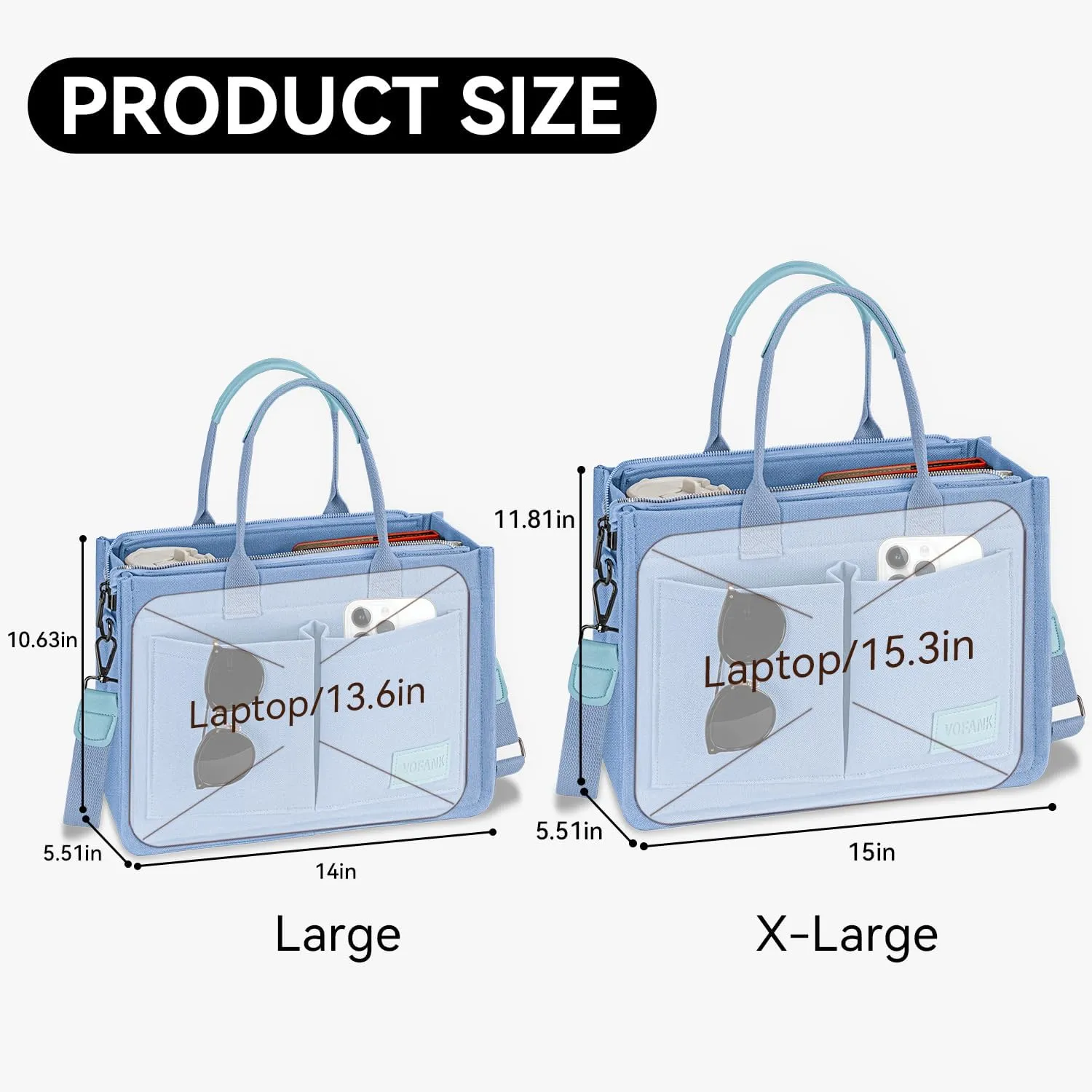 VOFANK Large Canvas Tote Bag for Women - Zipper Work Crossbody Purse Handbag Shoulder Satchel Travel Gym Everyday Bag