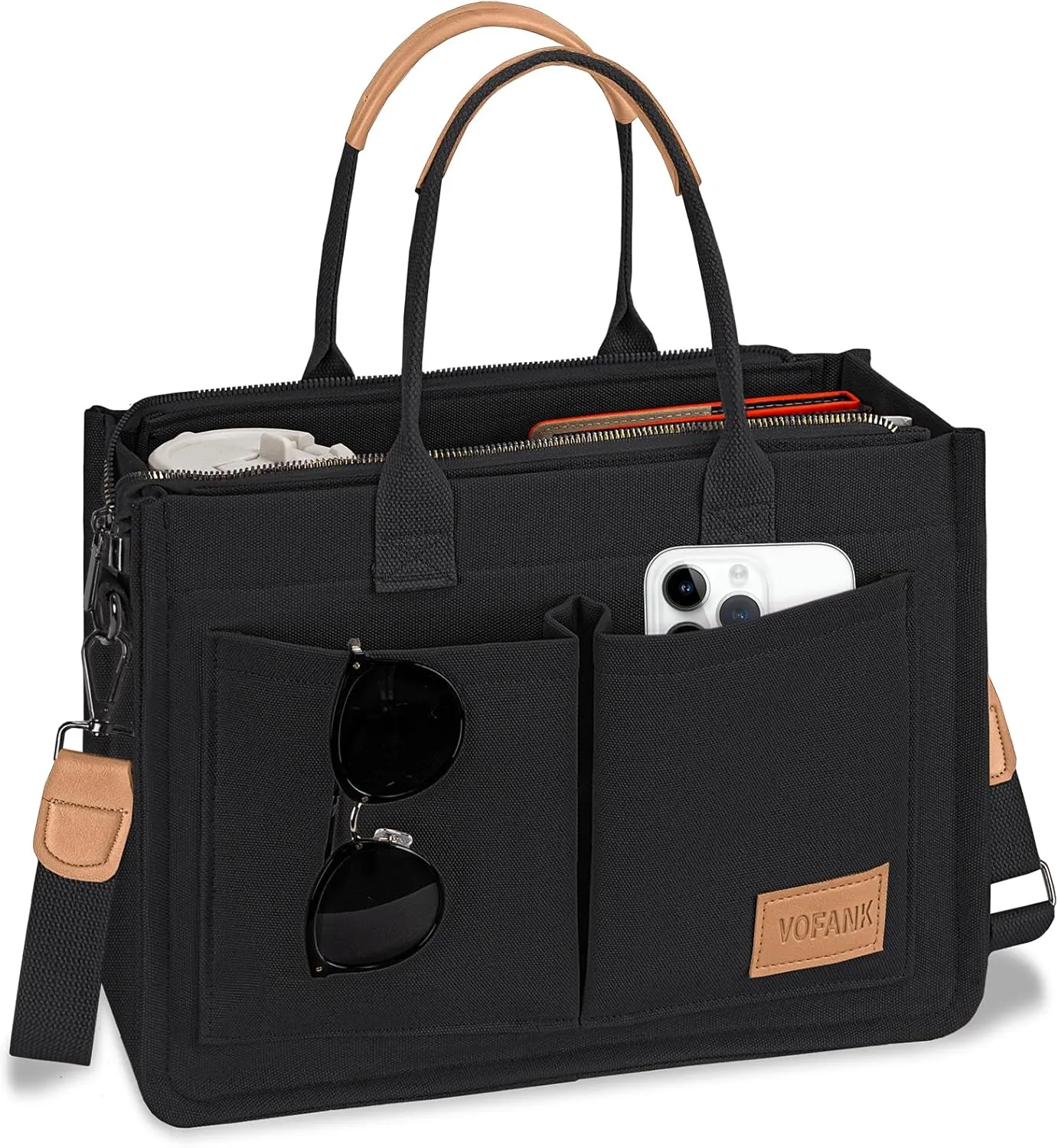 VOFANK Large Canvas Tote Bag for Women - Zipper Work Crossbody Purse Handbag Shoulder Satchel Travel Gym Everyday Bag