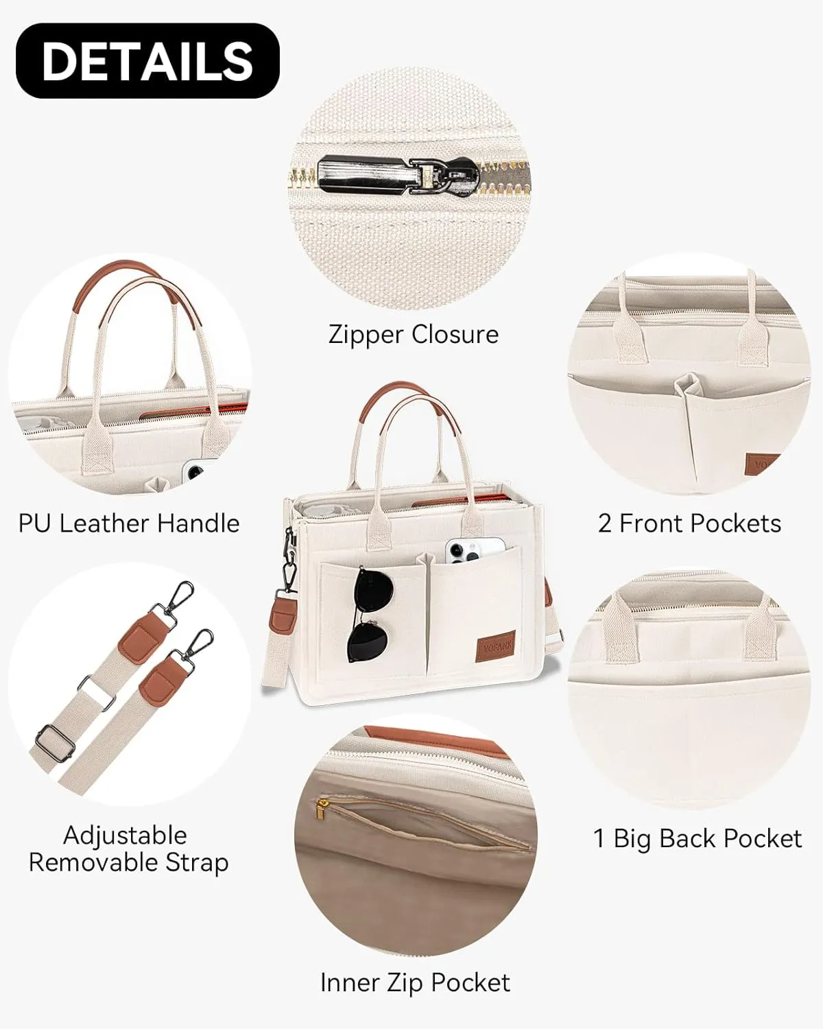 VOFANK Large Canvas Tote Bag for Women - Zipper Work Crossbody Purse Handbag Shoulder Satchel Travel Gym Everyday Bag