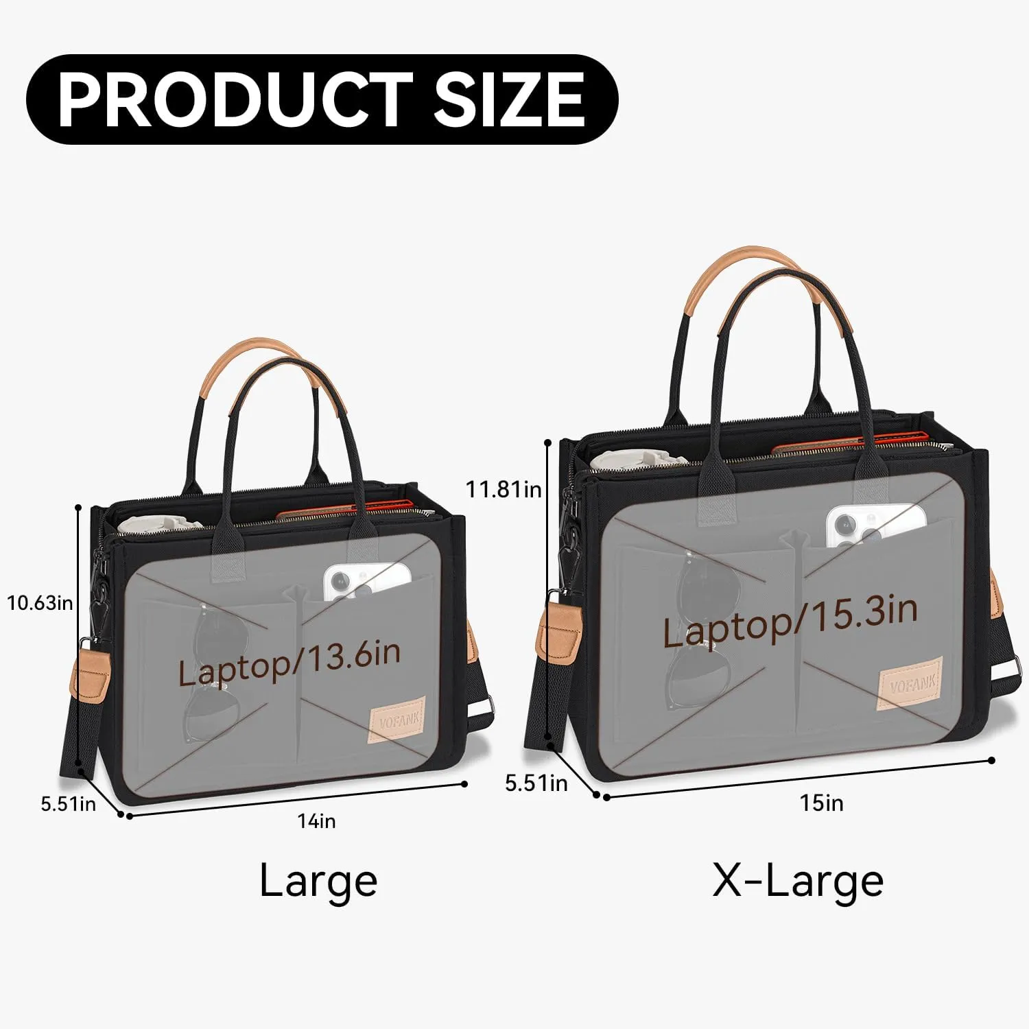 VOFANK Large Canvas Tote Bag for Women - Zipper Work Crossbody Purse Handbag Shoulder Satchel Travel Gym Everyday Bag