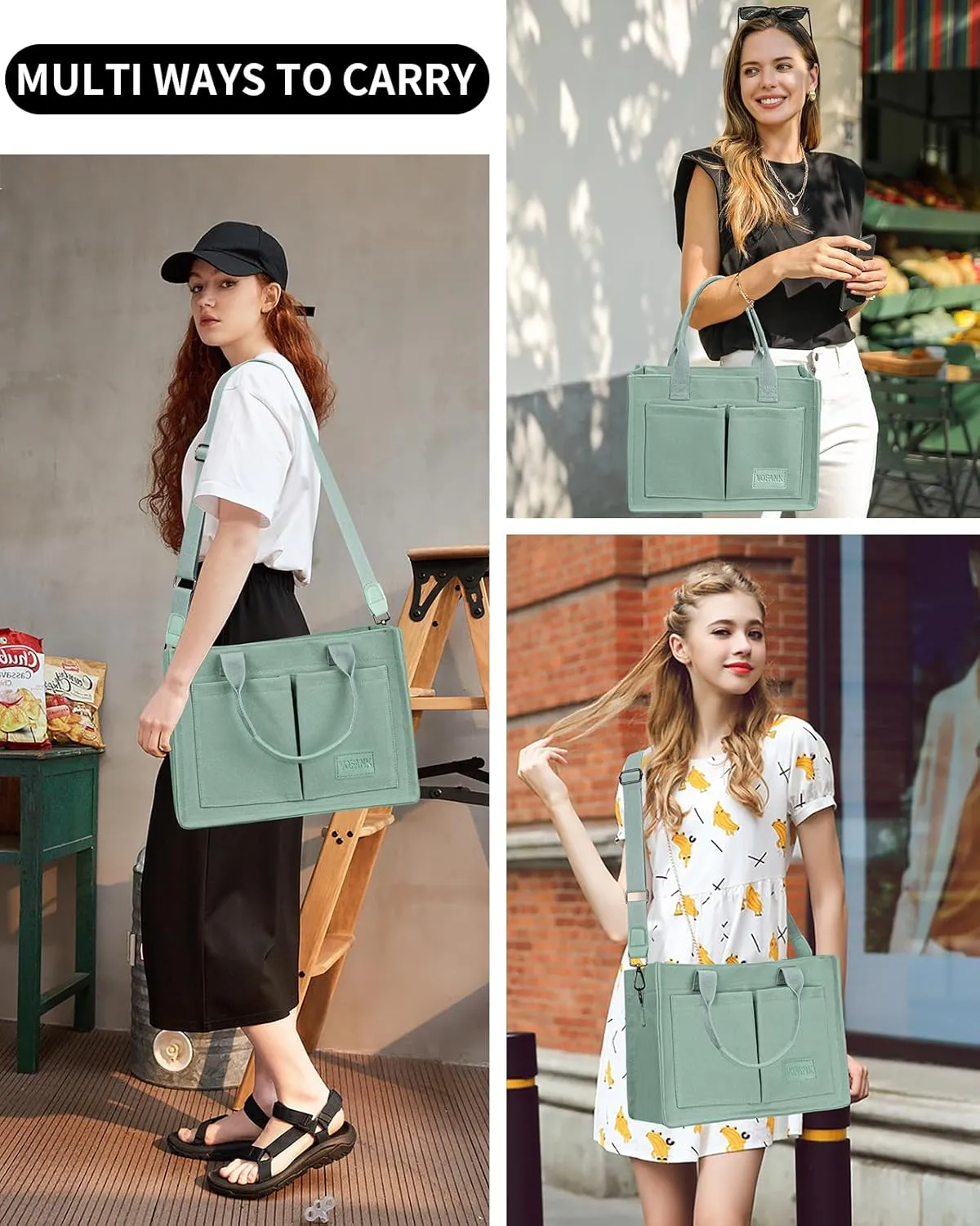 VOFANK Large Canvas Tote Bag for Women - Zipper Work Crossbody Purse Handbag Shoulder Satchel Travel Gym Everyday Bag