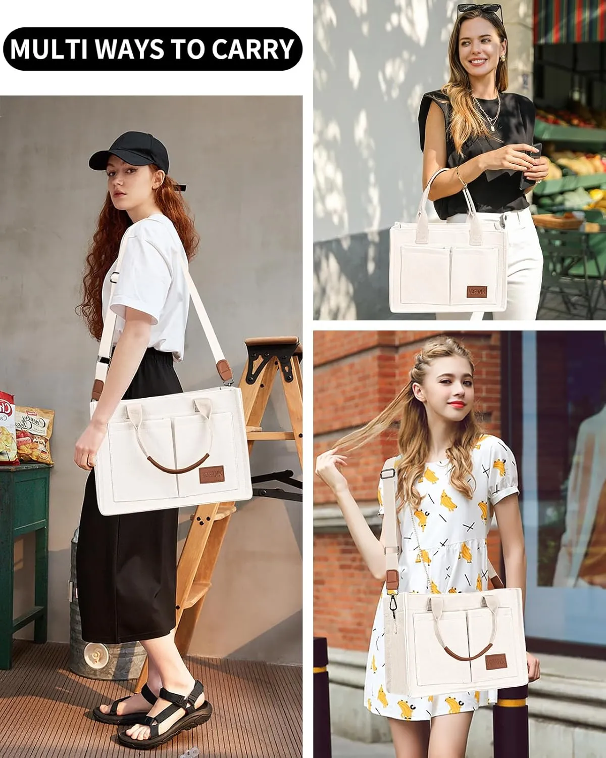 VOFANK Large Canvas Tote Bag for Women - Zipper Work Crossbody Purse Handbag Shoulder Satchel Travel Gym Everyday Bag