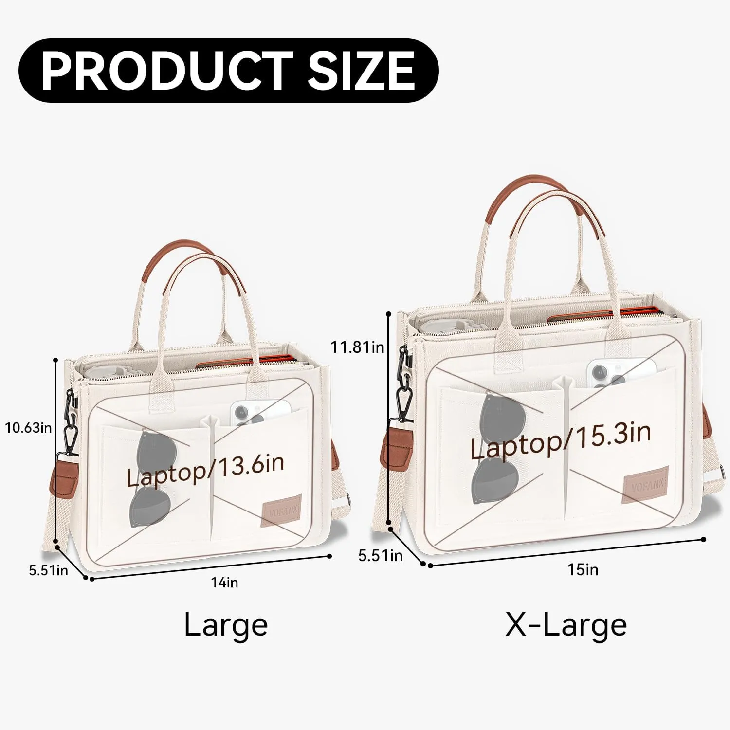 VOFANK Large Canvas Tote Bag for Women - Zipper Work Crossbody Purse Handbag Shoulder Satchel Travel Gym Everyday Bag