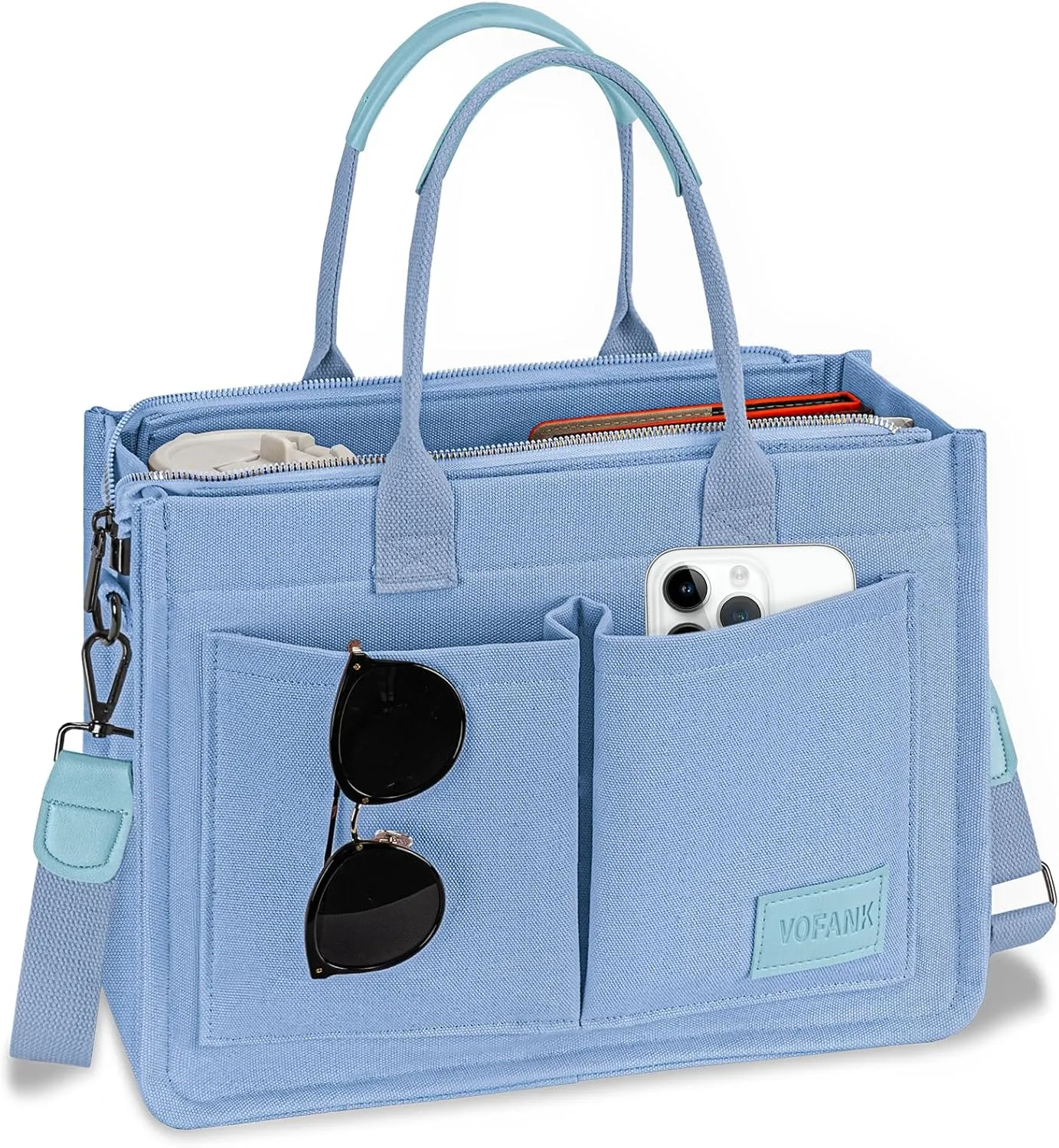 VOFANK Large Canvas Tote Bag for Women - Zipper Work Crossbody Purse Handbag Shoulder Satchel Travel Gym Everyday Bag