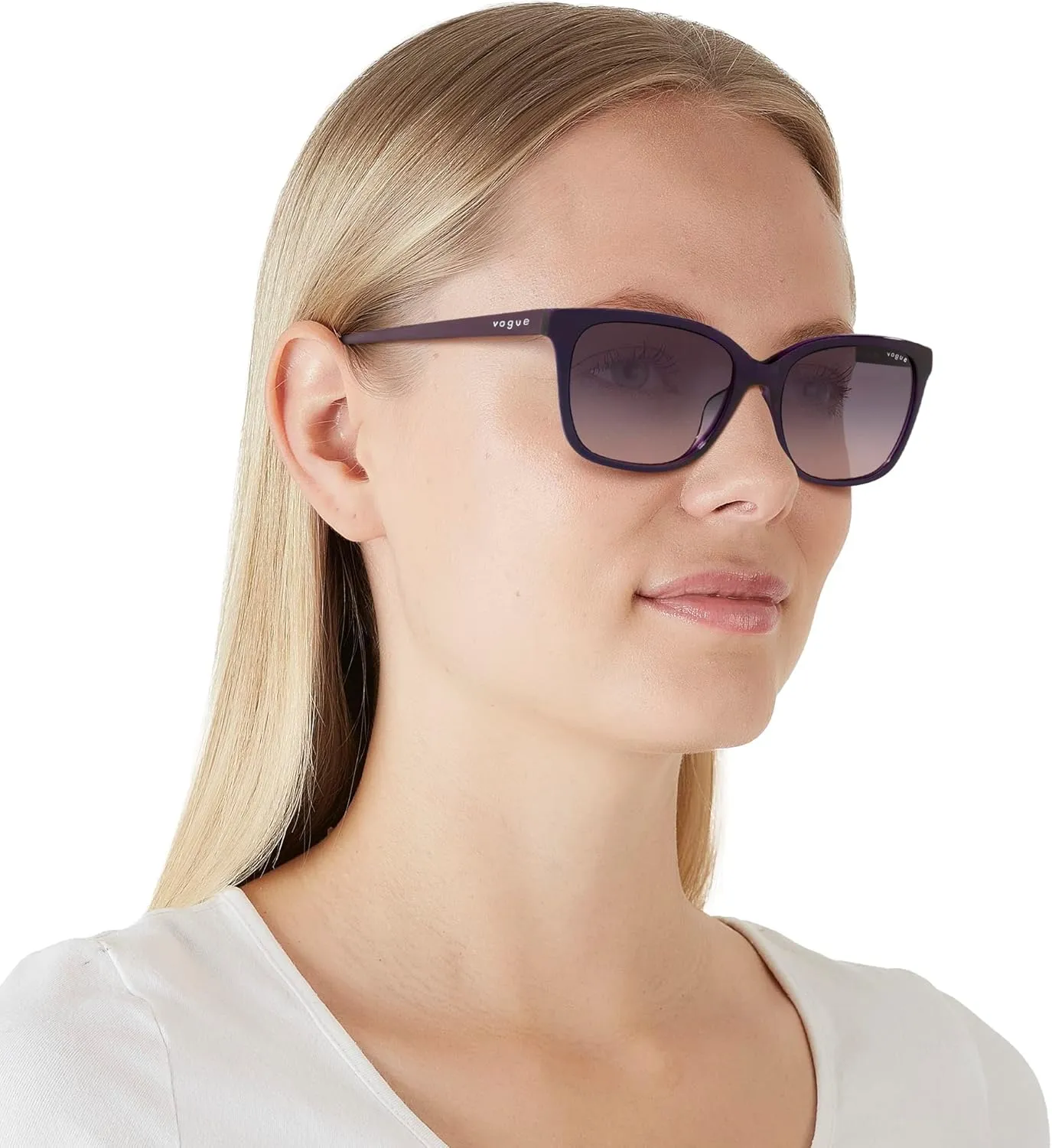 Vogue Eyewear Woman Sunglasses Transparent Grey Frame, Grey Gradient Dark Blue Lenses, 54MM