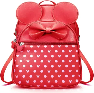 Voikukka Cute Kids Backpack for Little Girls - Mini Mouse Purse, Small Toddler Bag, Leather Travel Daypack, Polka Dot Baby Children Backpack Gift