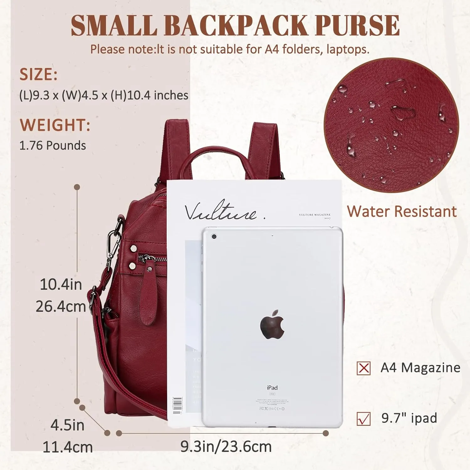 VX VONXURY Backpack Purse for Women, PU Leather Fashion Convertible Backpack Shoulder Bag Ladies Rucksack In 2 Ways To Carry