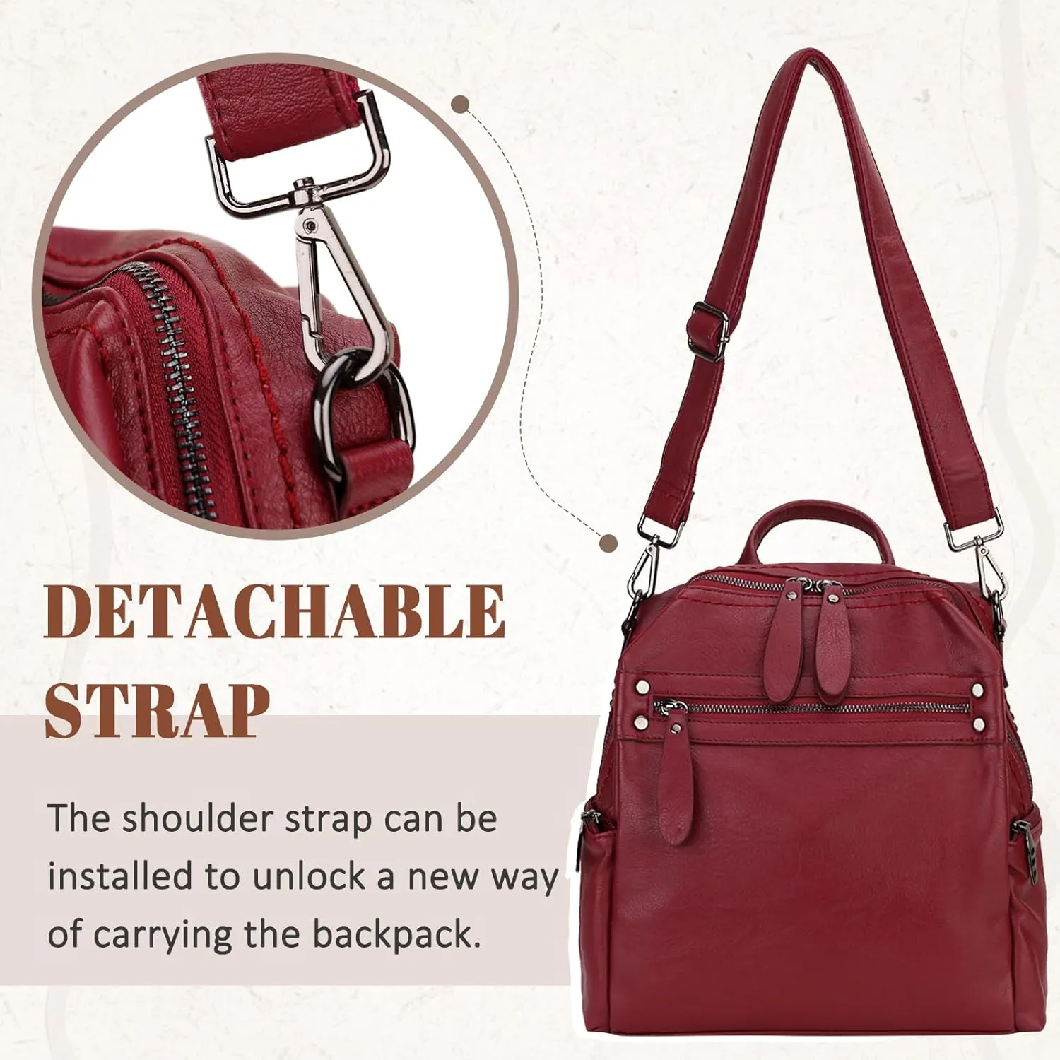 VX VONXURY Backpack Purse for Women, PU Leather Fashion Convertible Backpack Shoulder Bag Ladies Rucksack In 2 Ways To Carry
