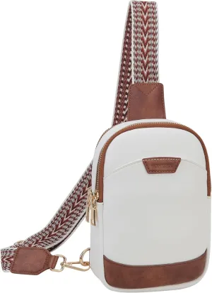 VX VONXURY Sling Bag for Women, PU Leather Crossbody Bag, Multipurpose Chest Bag with Adjustable Strap for Travel Hiking Cycling Sports Beige