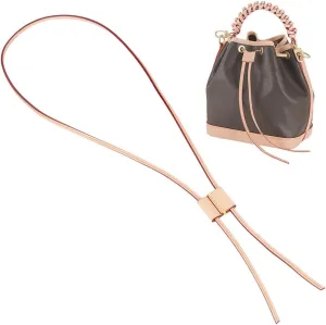 WADORN Genuine Leather Drawstring Strap for Noe Bucket Bag, 36.6 Inch Detachable Purse Pull String Strap Replacement DIY Crochet Bag Bunches Pocket Drawstring for Noe BB NM GM Bucket Bag, Apricot