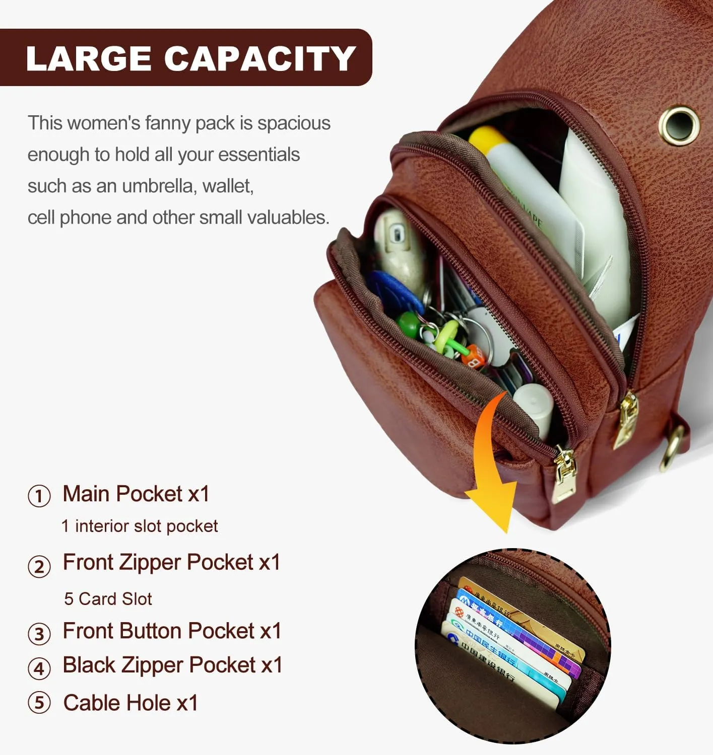 Waist Pack, Fanny Packs, Crossbody Bag, Travel Sling Bag, Leather Sling Bag