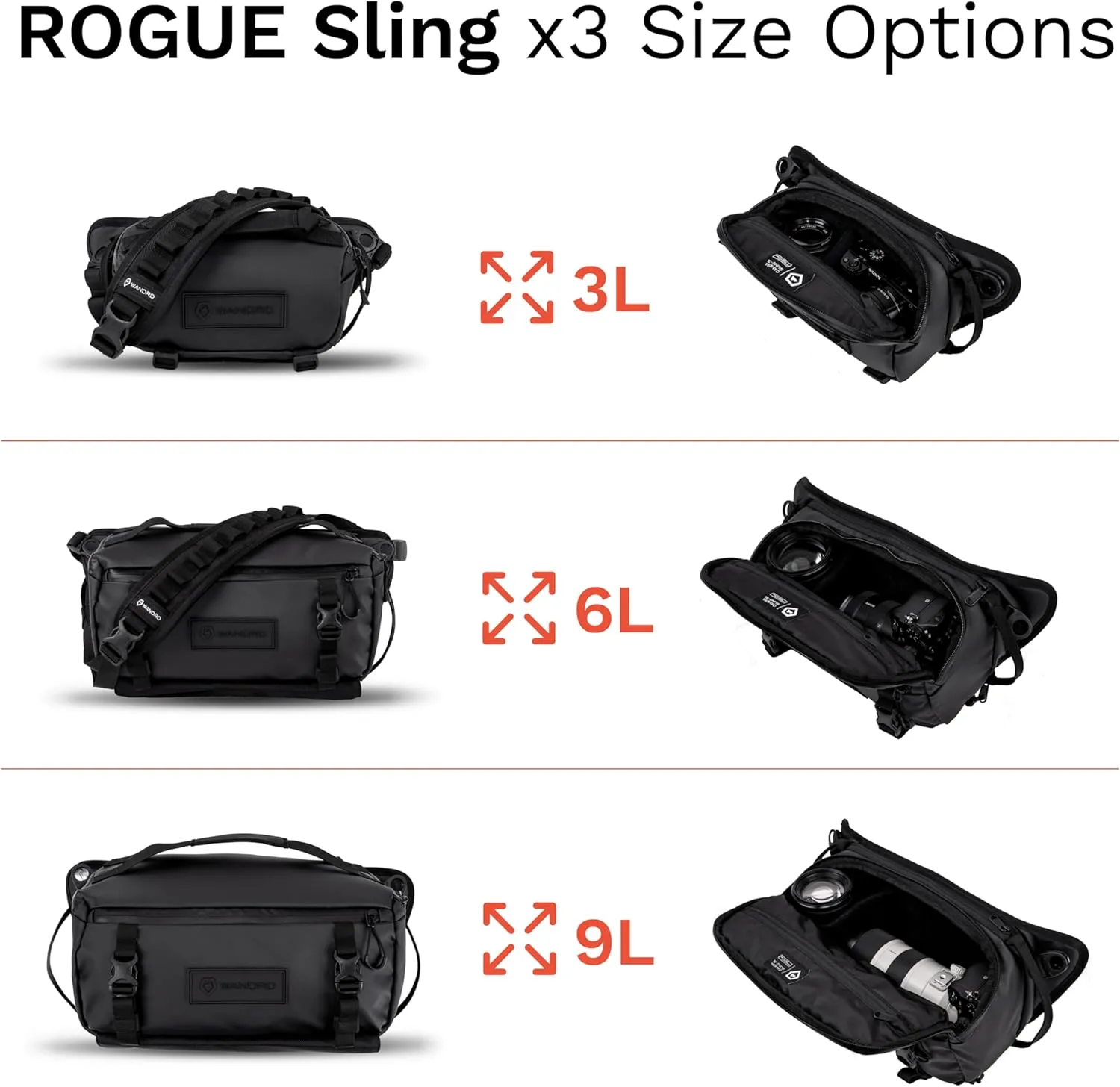 WANDRD ROGUE Sling: Compact Camera Sling and Crossbody Bag with Fast Access, 3-Way Carry– Lightweight Everyday Bag Great for Travel, Photography, and Daily Use (Black)