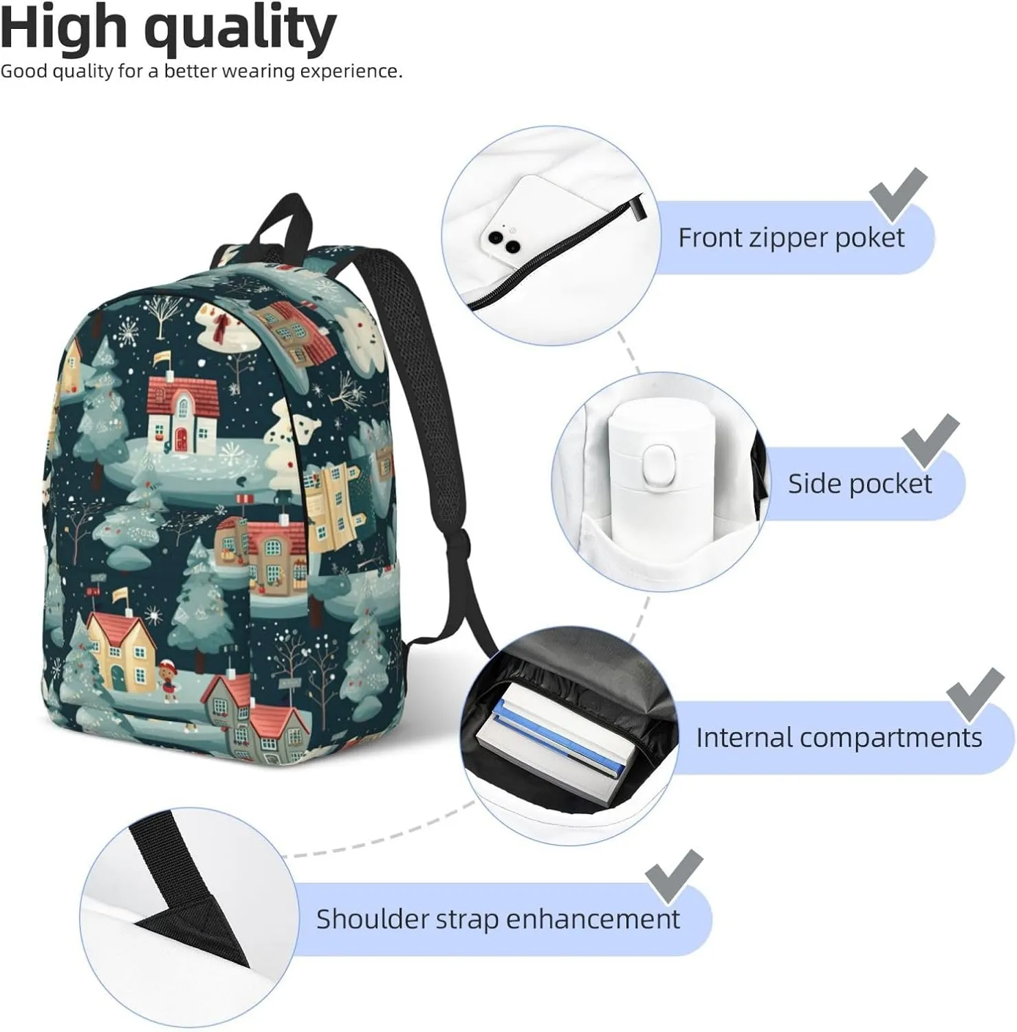 Warm Christmas House Canvas Casual Lightweight Duffel Bag, Fashion Duffel Bag, Unisex Travel Backpack