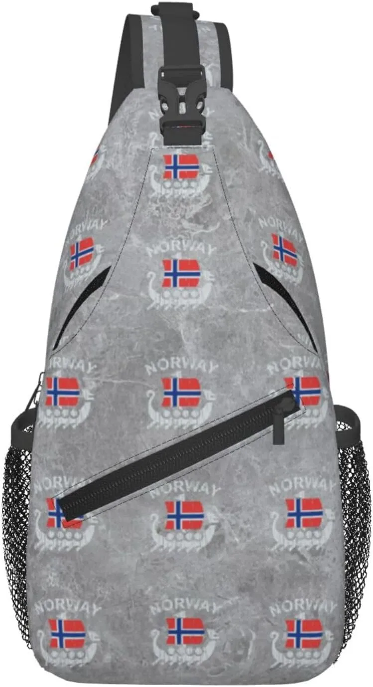 Washed Norwegian Flag Norway Dragon Boat Sling Bag Crossbody Backpack Shoulder Casual Daypack Bag for Men Women