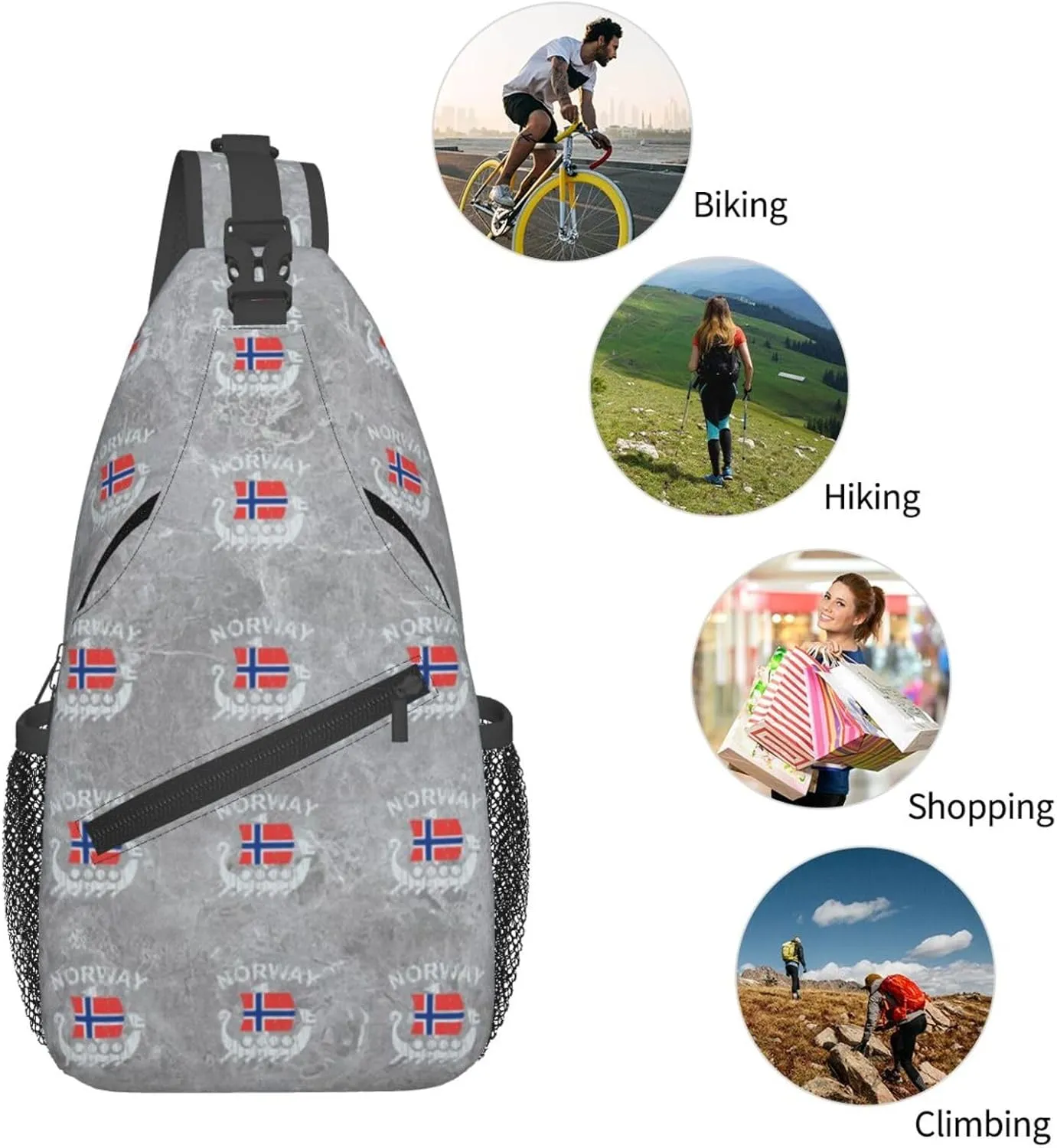 Washed Norwegian Flag Norway Dragon Boat Sling Bag Crossbody Backpack Shoulder Casual Daypack Bag for Men Women