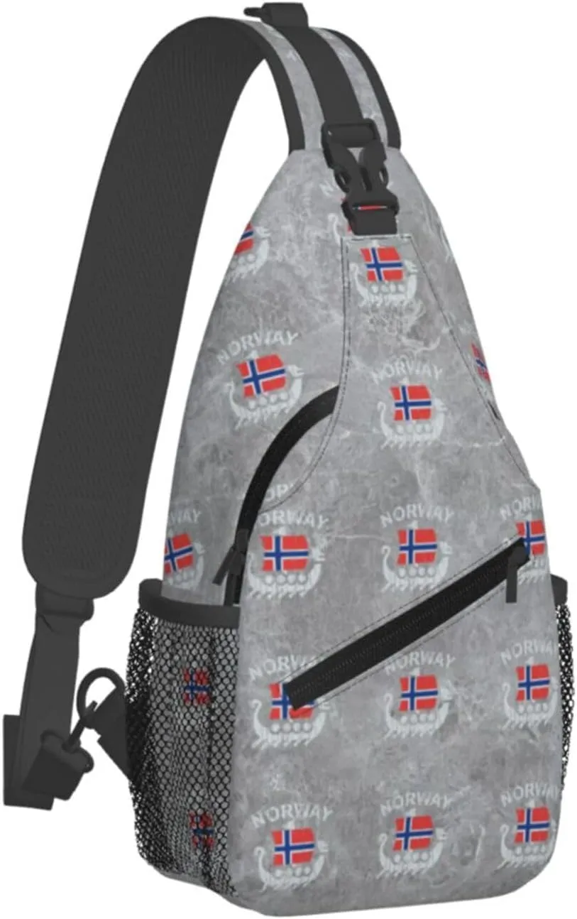 Washed Norwegian Flag Norway Dragon Boat Sling Bag Crossbody Backpack Shoulder Casual Daypack Bag for Men Women