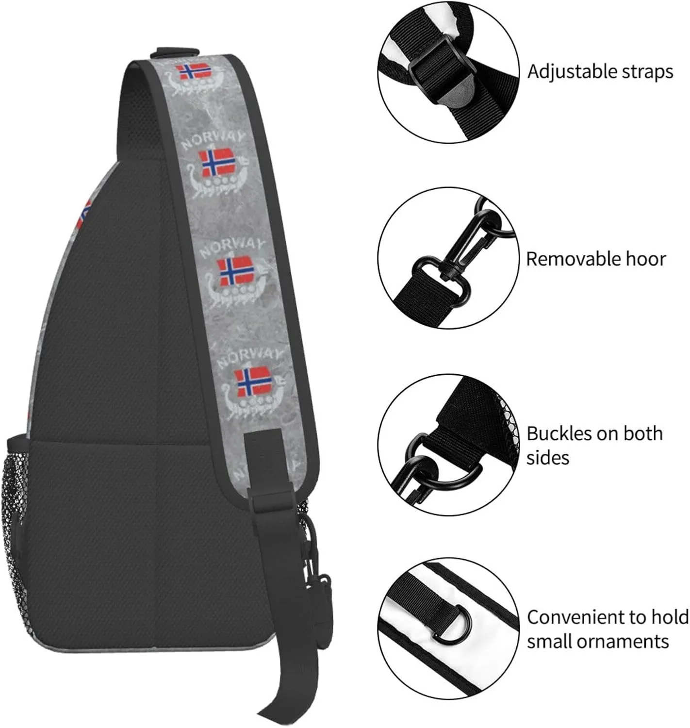 Washed Norwegian Flag Norway Dragon Boat Sling Bag Crossbody Backpack Shoulder Casual Daypack Bag for Men Women