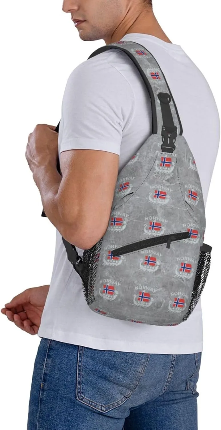 Washed Norwegian Flag Norway Dragon Boat Sling Bag Crossbody Backpack Shoulder Casual Daypack Bag for Men Women