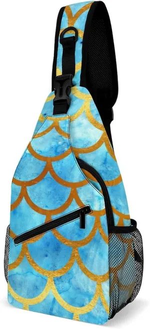 Watercolor Green Fish Scales Crossbody Bag Multipurpose Over Shoulder Sling Backpack Travel Chest Side Pouch Daypack