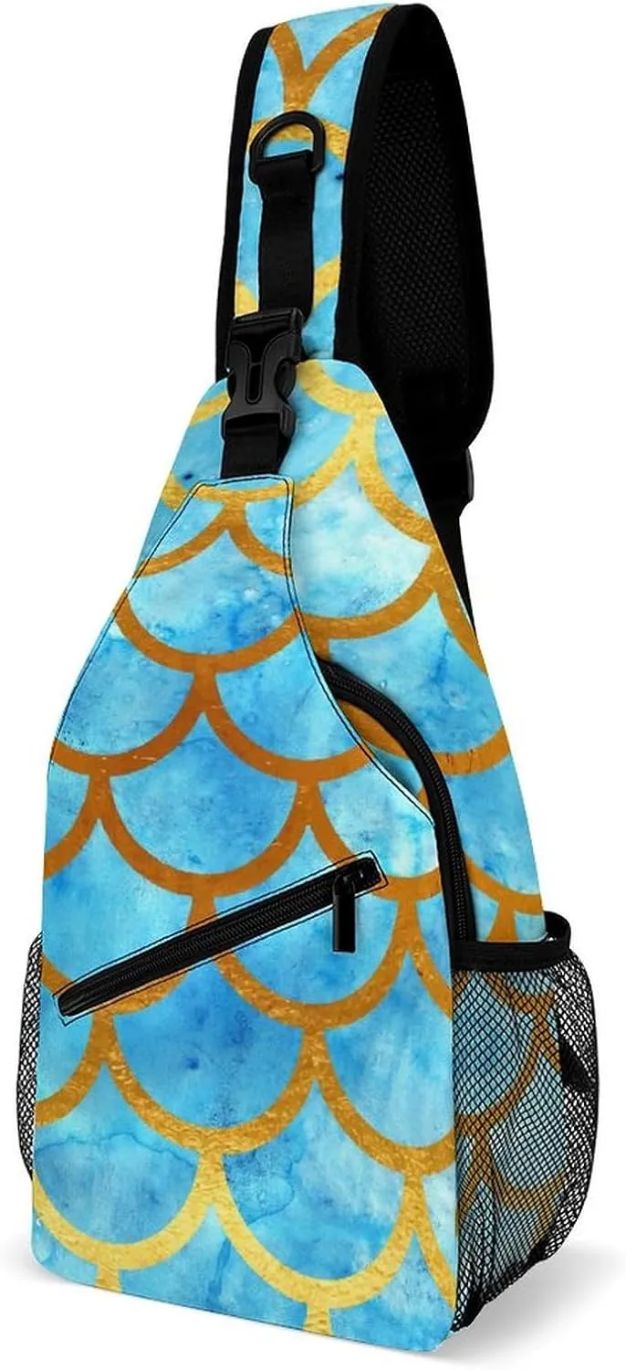 Watercolor Green Fish Scales Crossbody Bag Multipurpose Over Shoulder Sling Backpack Travel Chest Side Pouch Daypack