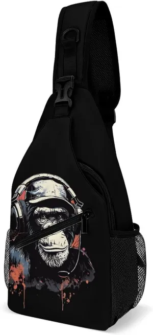 Watercolor Music Monkey Crossbody Sling Bags Shoulder Backpack Chest DayPack Handbag
