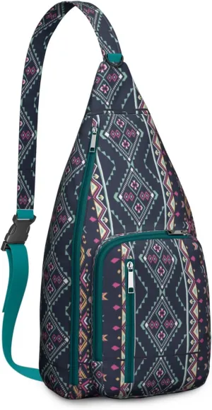 Waterproof Boho Sling Bag Backpack for Men Women Vintage Crossbody Daypack Adjustable Shoulder Chest Bag for Hiking Travel