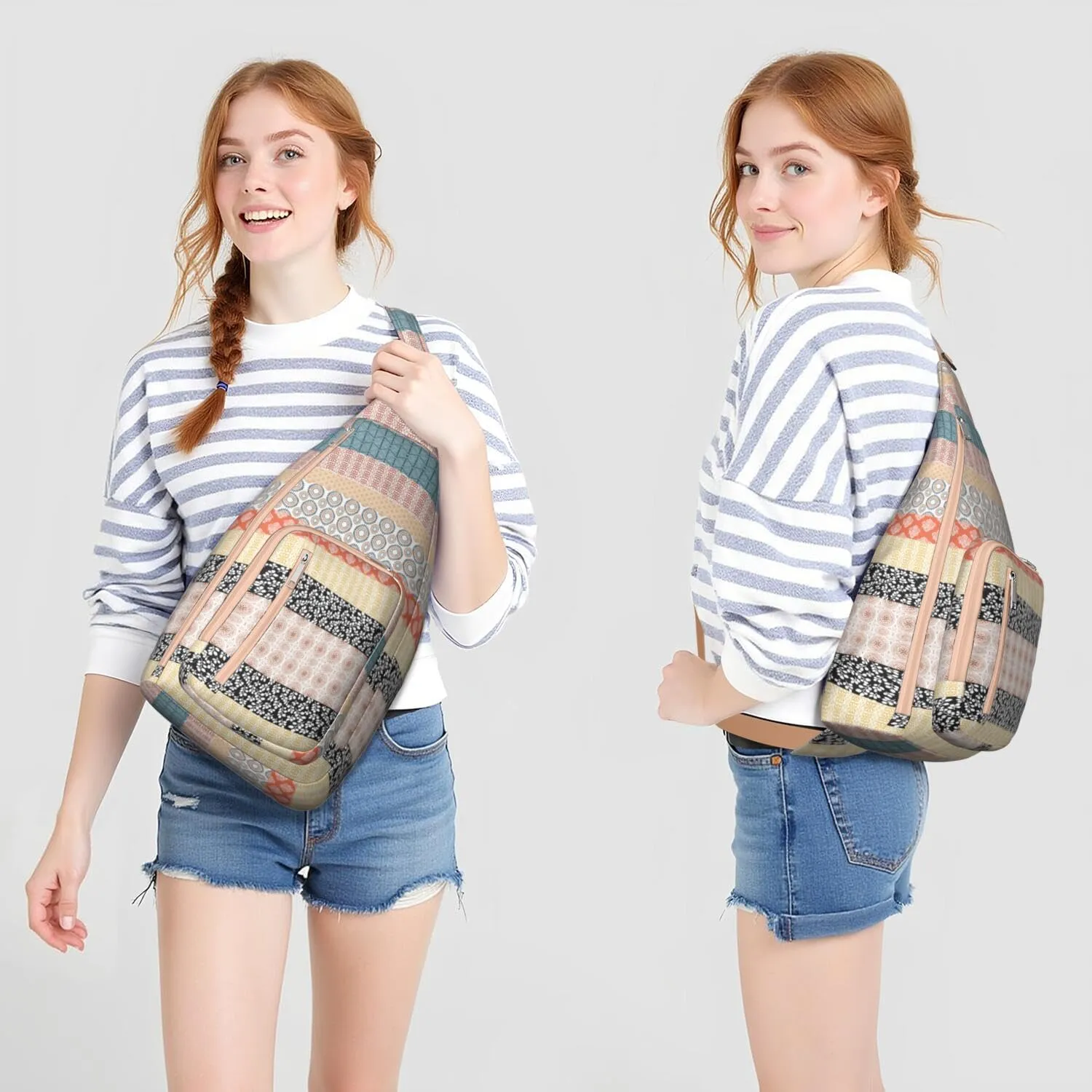 Waterproof Boho Sling Bag Backpack for Men Women Vintage Crossbody Daypack Adjustable Shoulder Chest Bag for Hiking Travel