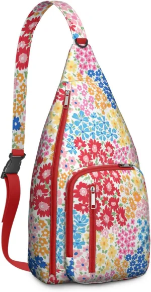 Waterproof Boho Sling Bag Backpack for Men Women Vintage Crossbody Daypack Adjustable Shoulder Chest Bag for Hiking Travel