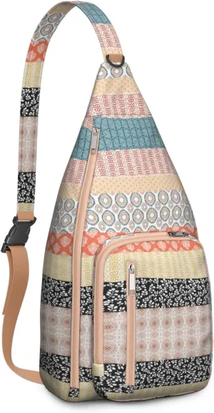 Waterproof Boho Sling Bag Backpack for Men Women Vintage Crossbody Daypack Adjustable Shoulder Chest Bag for Hiking Travel