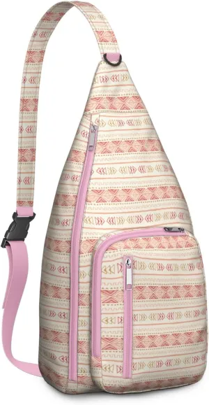Waterproof Boho Sling Bag Backpack for Men Women Vintage Crossbody Daypack Adjustable Shoulder Chest Bag for Hiking Travel