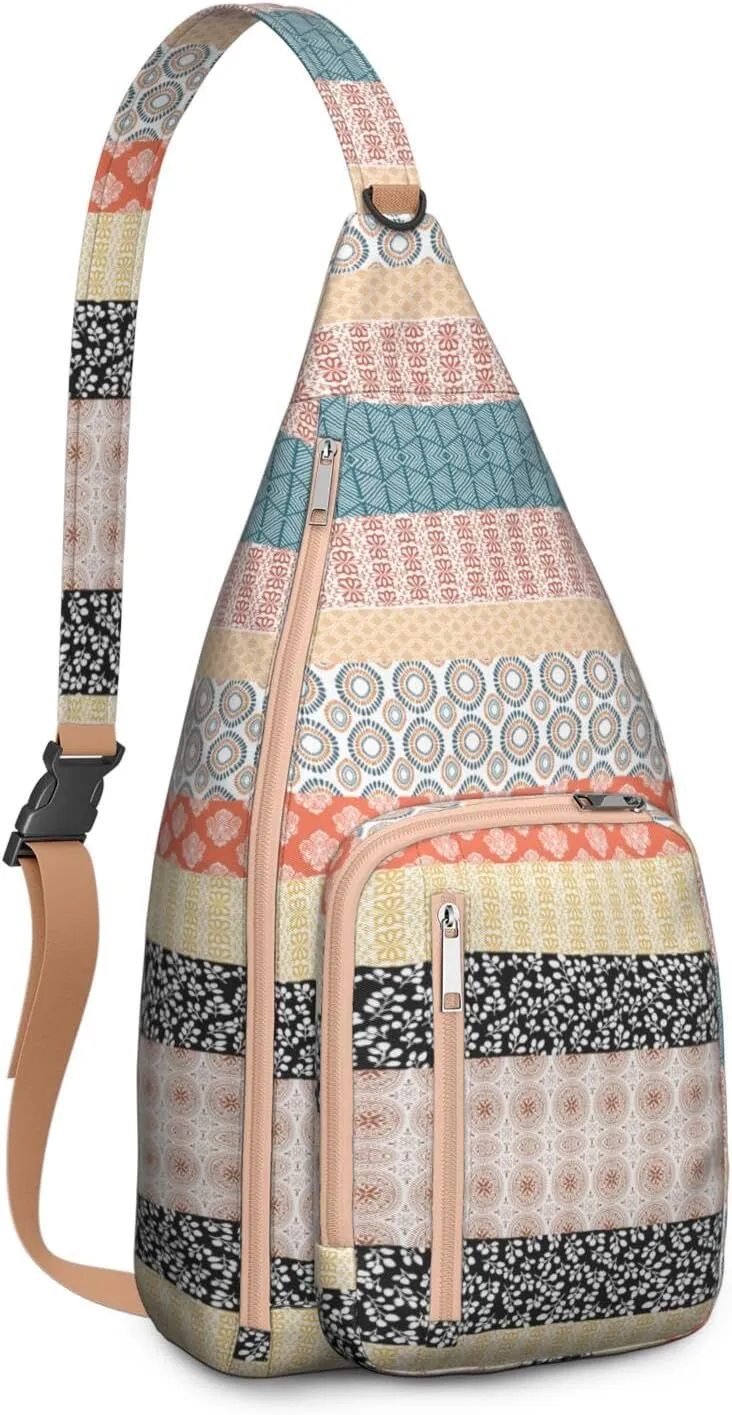 Waterproof Boho Sling Bag Backpack for Men Women Vintage Crossbody Daypack Adjustable Shoulder Chest Bag for Hiking Travel