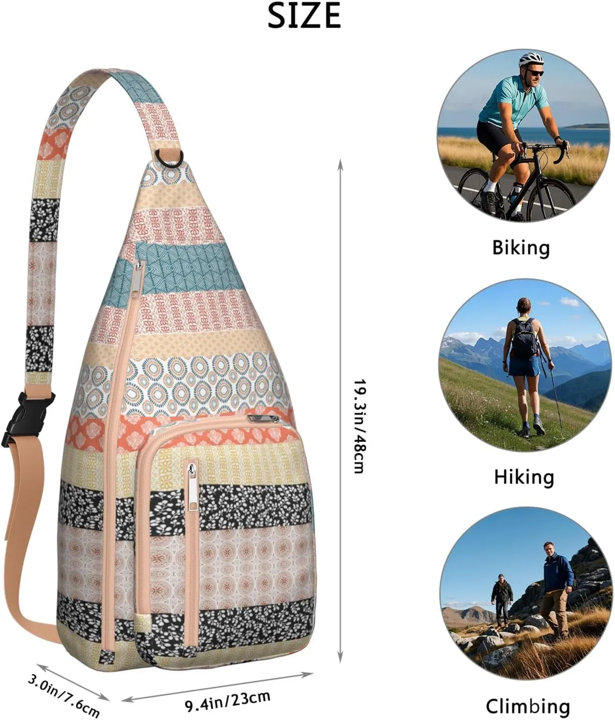 Waterproof Boho Sling Bag Backpack for Men Women Vintage Crossbody Daypack Adjustable Shoulder Chest Bag for Hiking Travel