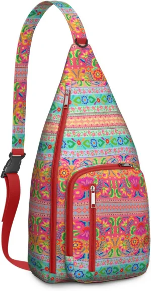Waterproof Boho Sling Bag Backpack for Men Women Vintage Crossbody Daypack Adjustable Shoulder Chest Bag for Hiking Travel