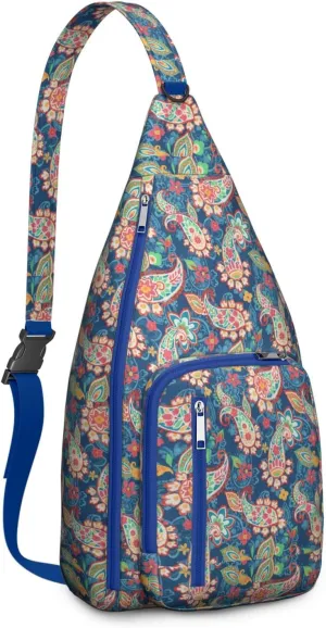 Waterproof Boho Sling Bag Backpack for Men Women Vintage Crossbody Daypack Adjustable Shoulder Chest Bag for Hiking Travel