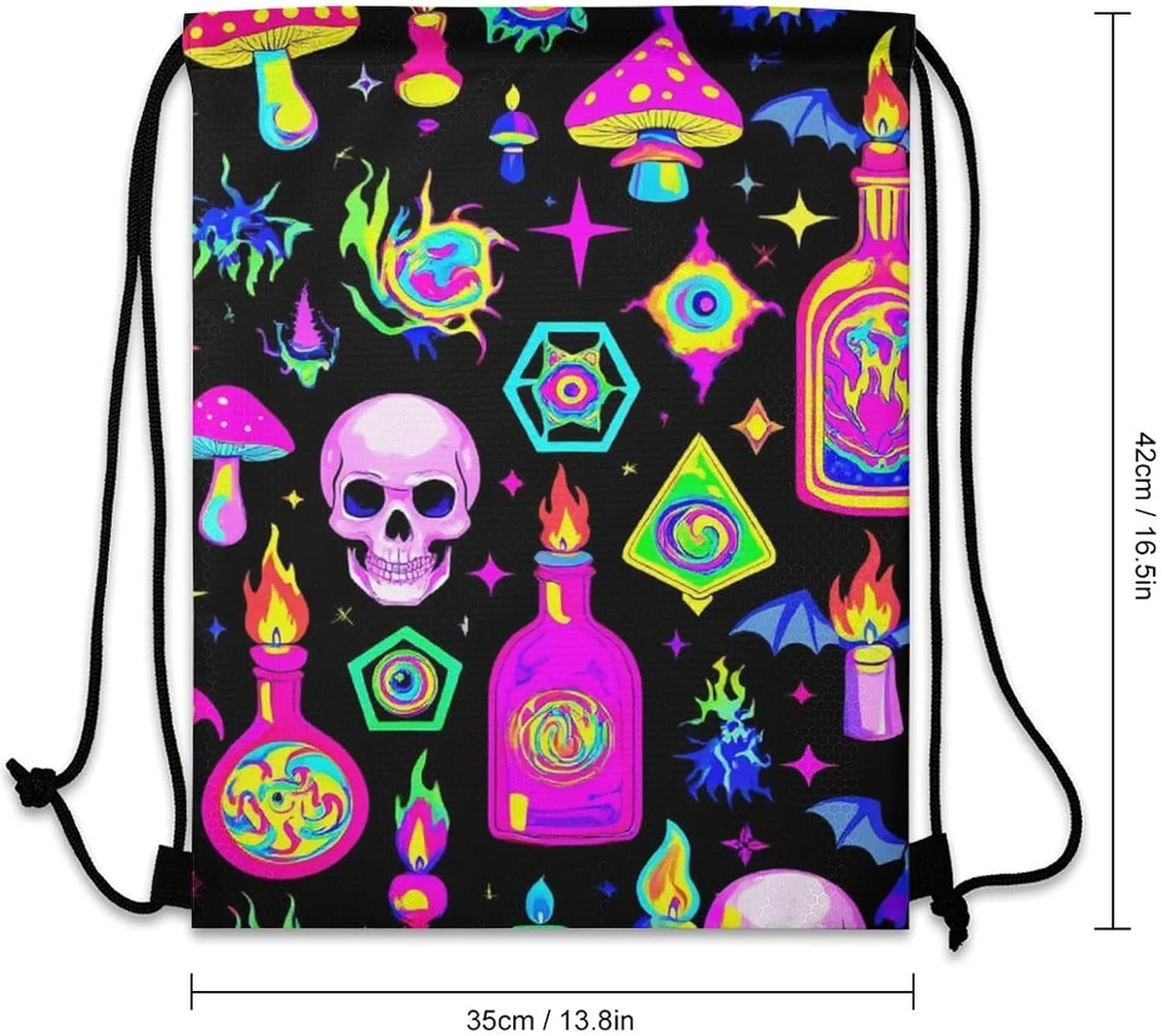 Waterproof Drawstring Bag Handbags, Goth Gothic Skull Mushroom Magic Witch Witchy Gym Bag Sackpack Sports Backpack for Men Women, Large Capacity Shoulder Bags with Strap