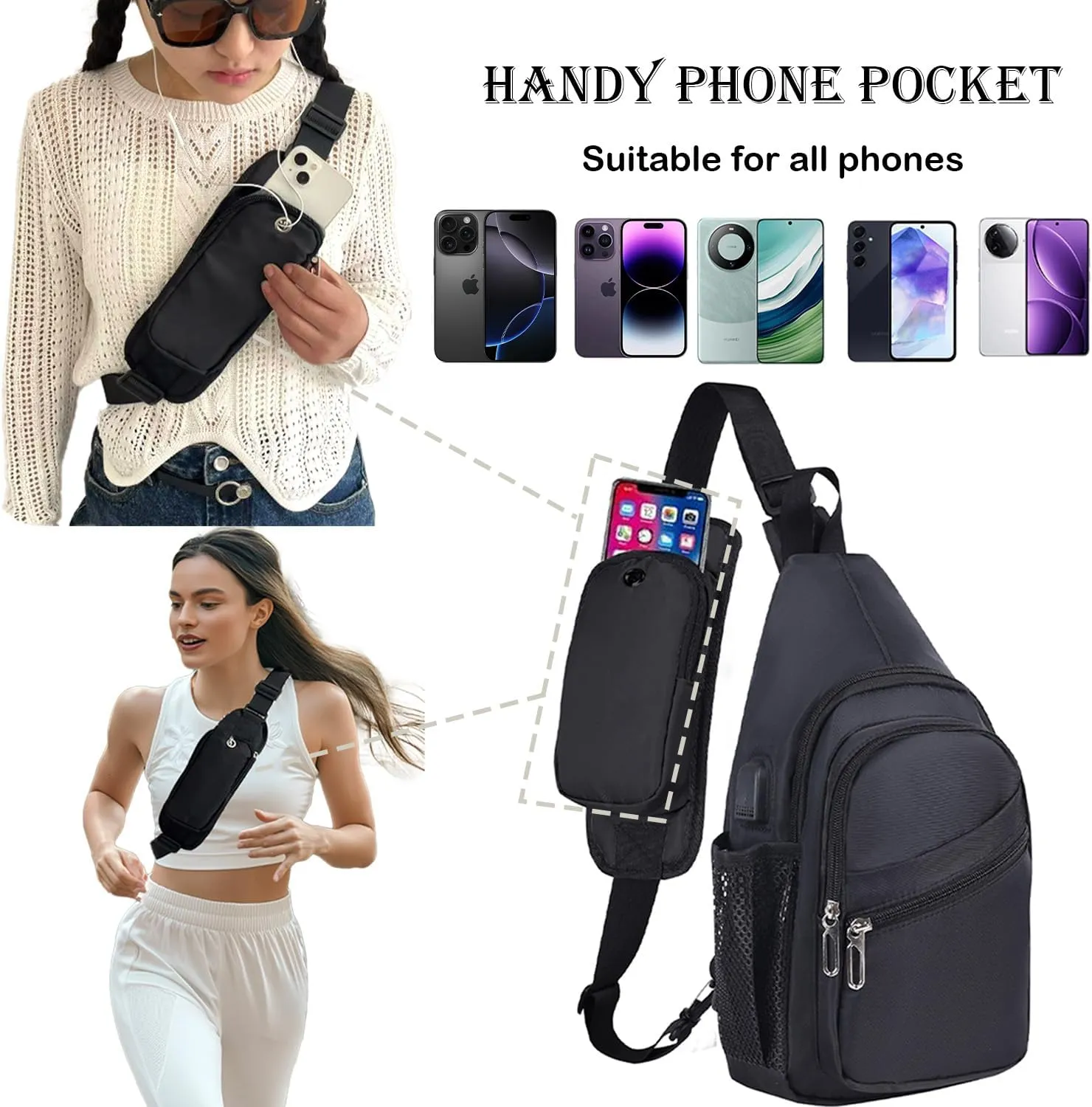 Waterproof Sling Backpack Crossbody Sling Bag for Women Men, Multipurpose Travel Hiking Adjustable Chest Bag Casual Daypack