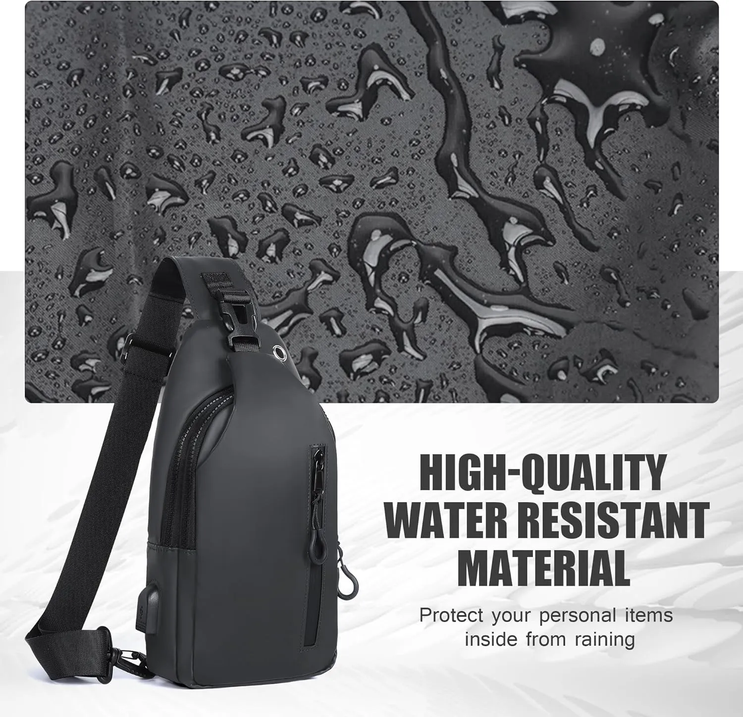 Waterproof Sling Bag for Men Crossbody Backpack with USB Charging Port Multipurpose Chest Daypack for Travel Sport Running Hiking (Dark Gray)