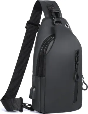 Waterproof Sling Bag for Men Crossbody Backpack with USB Charging Port Multipurpose Chest Daypack for Travel Sport Running Hiking (Dark Gray)