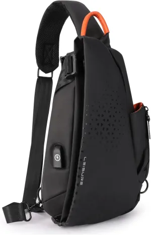 Waterproof Sling Bag for Men,Sling Backpack with USB Charger Crossbody one strap backpack Anti-Theft,Causal