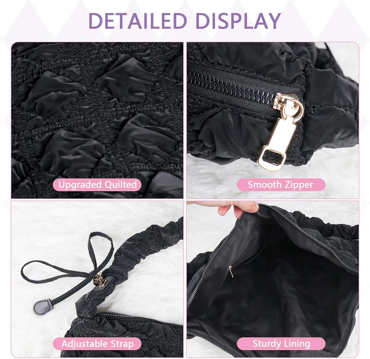 weiwei Quilted Puffer Tote Bag Crossbody Bags for Women Large Nylon Puffy Quilted Purse Carryall Hobo Tote Cloud Shoulder Bag
