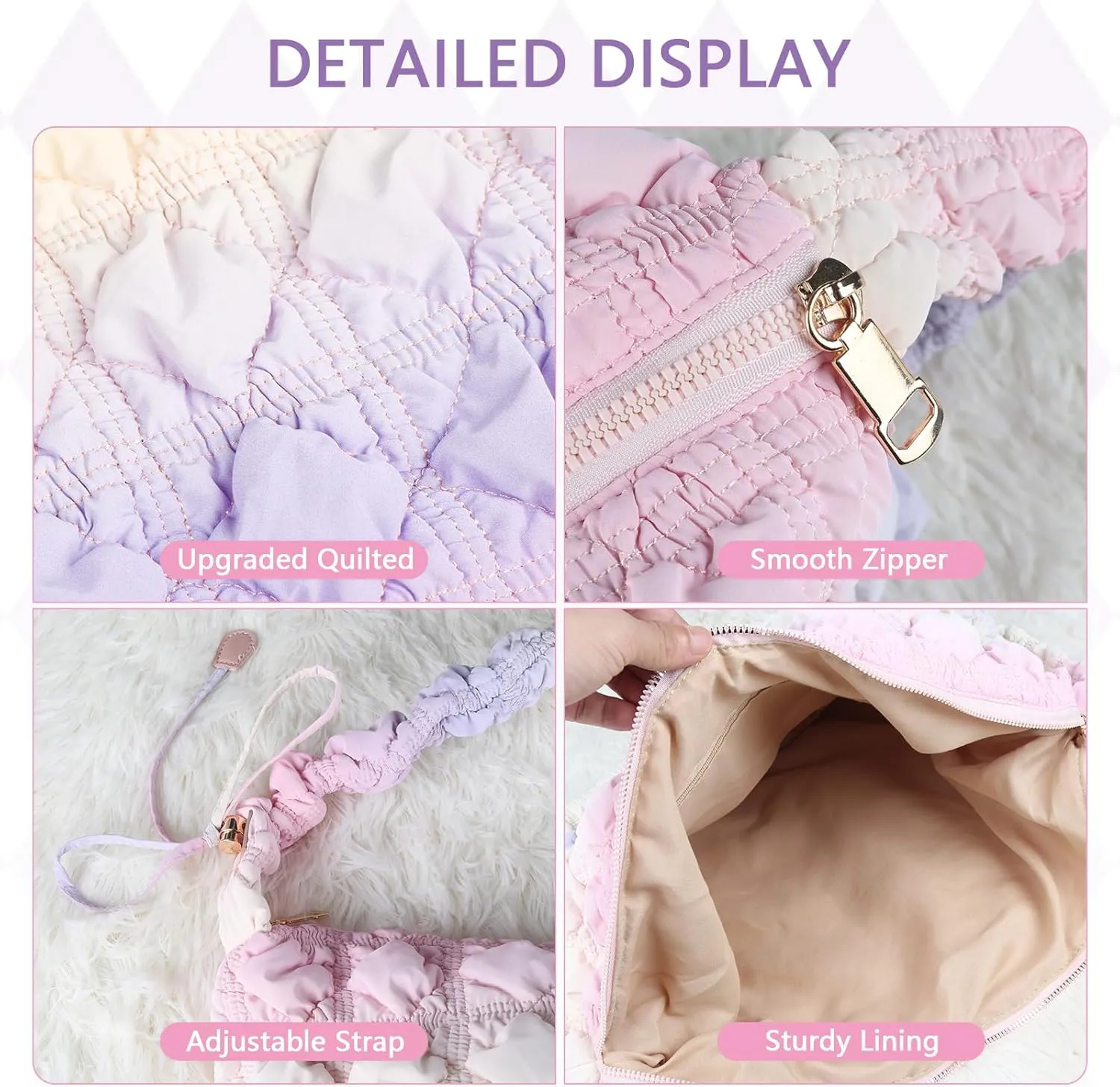 weiwei Quilted Puffer Tote Bag Crossbody Bags for Women Large Nylon Puffy Quilted Purse Carryall Hobo Tote Cloud Shoulder Bag