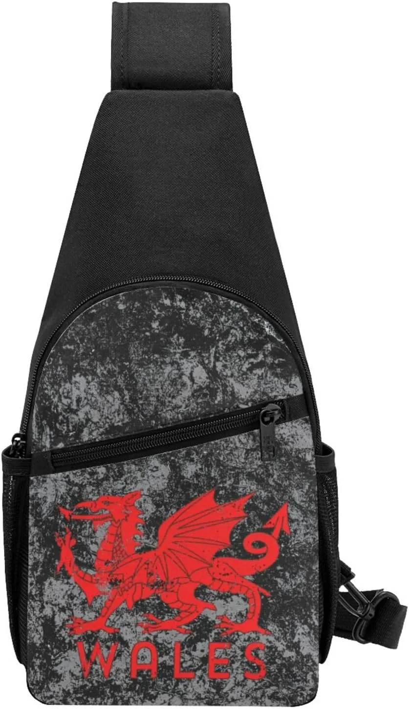 Welsh-Flag-Rugby-Red-Dragon-of-Wales- Sling Bag Crossbody Backpack Shoulder Casual Daypack Bags for Men Women