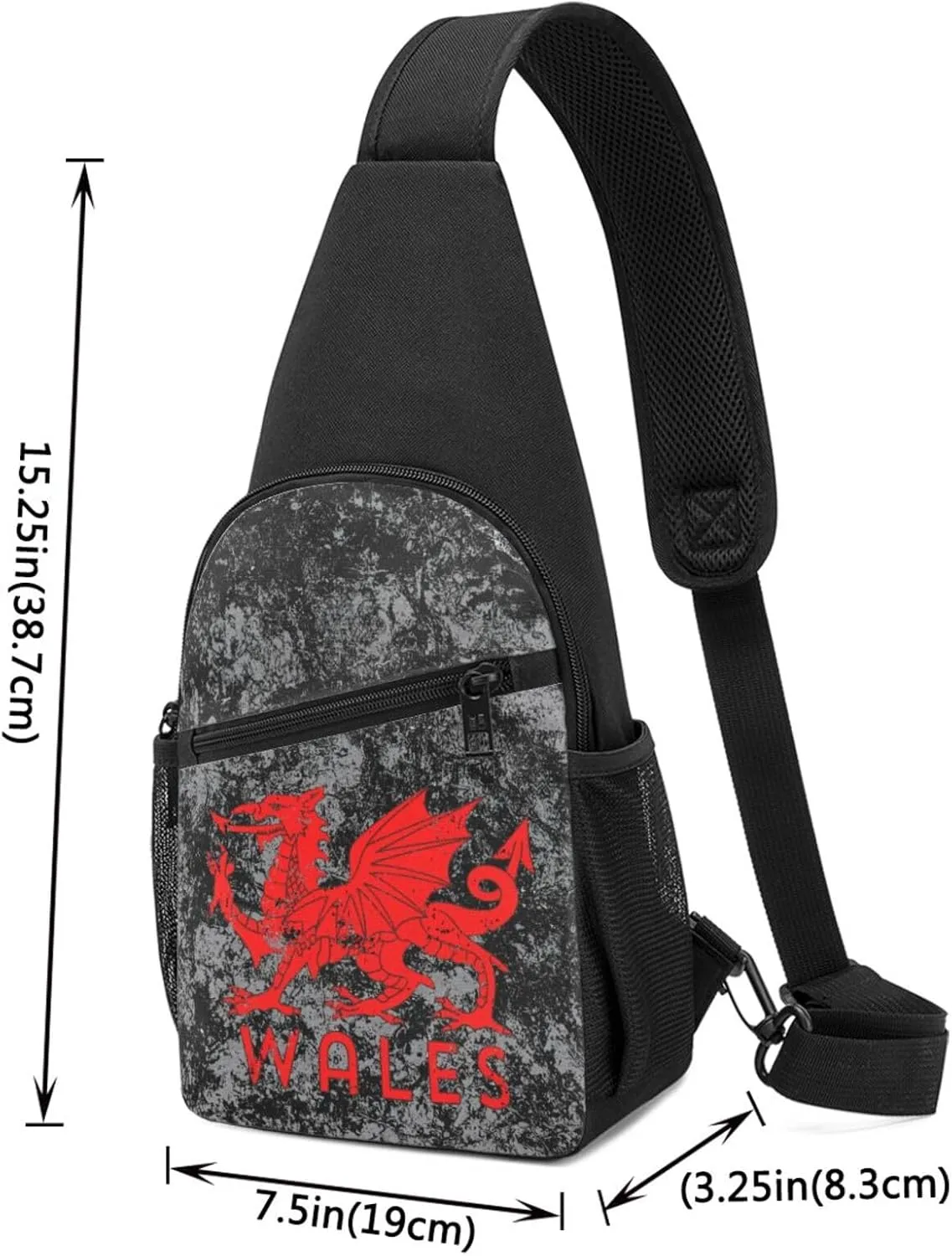 Welsh-Flag-Rugby-Red-Dragon-of-Wales- Sling Bag Crossbody Backpack Shoulder Casual Daypack Bags for Men Women